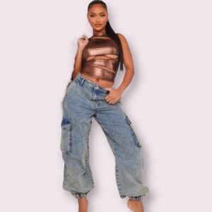 PrettyLittleThing Vintage Wash Cargo Jeans